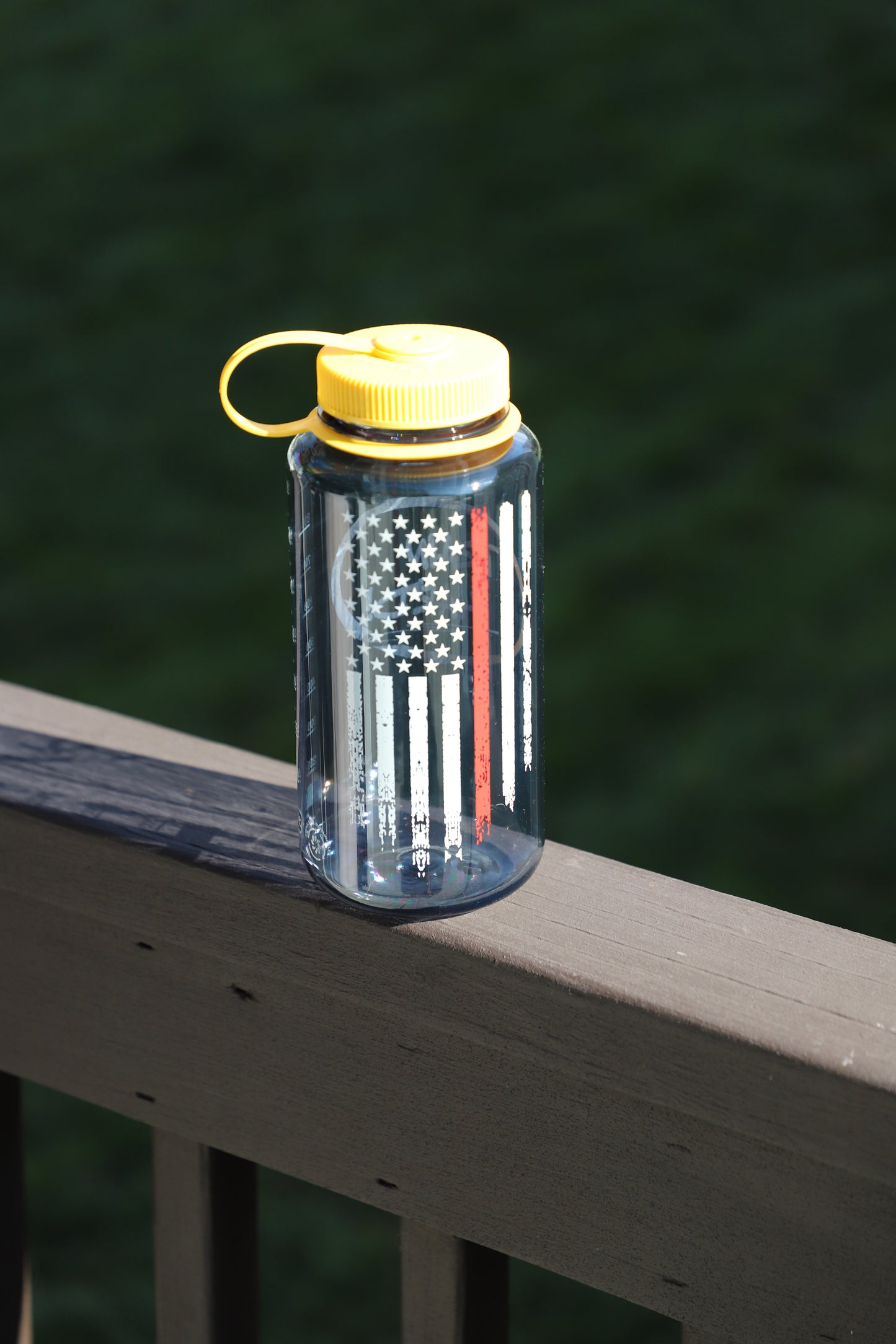 Firefighter Thin Red Line American Flag 32 oz. Sustain Wide Mouth by Nalgene® Smoke Gray Bottle / Yellow Cap