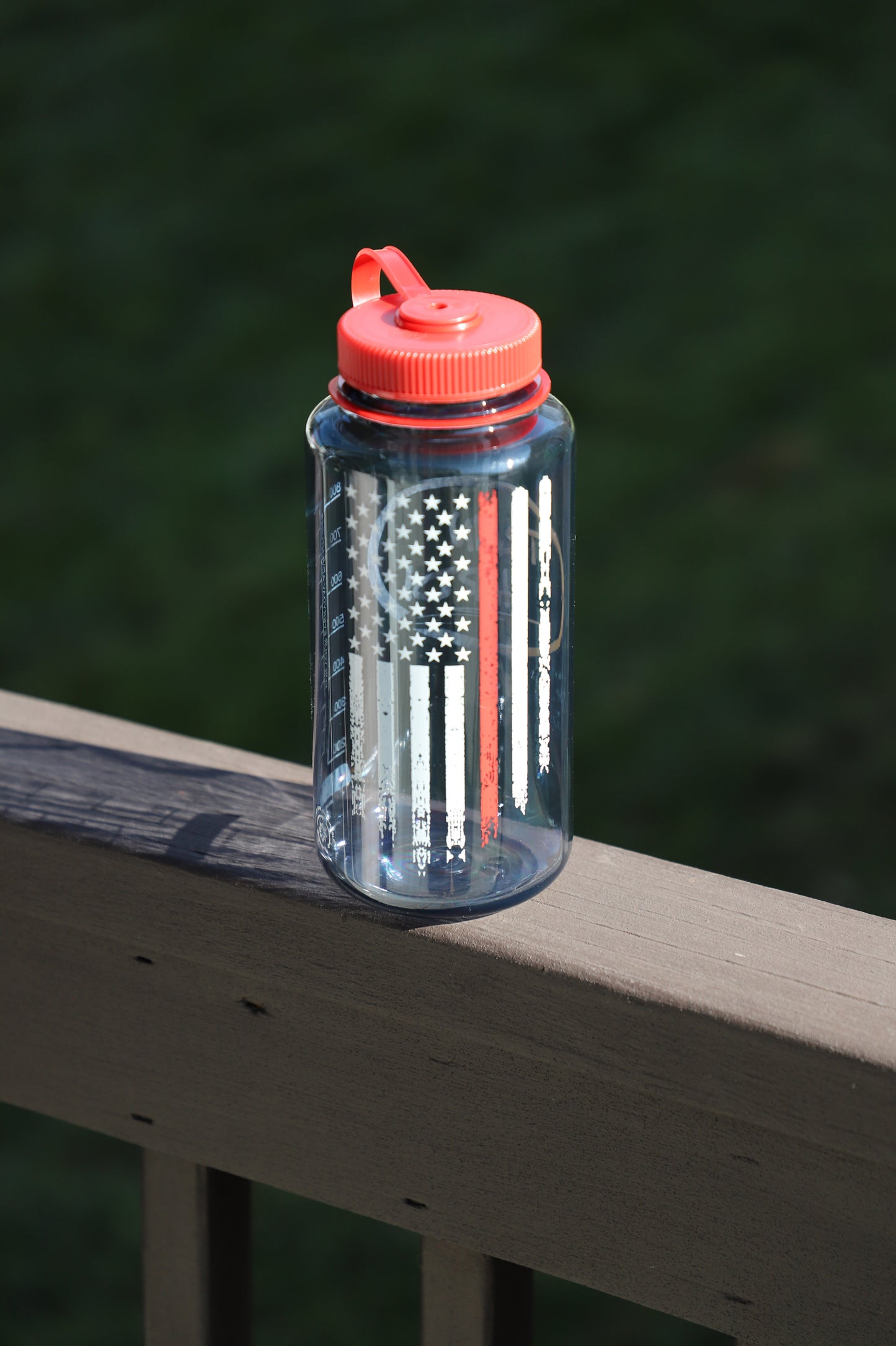 Firefighter Thin Red Line American Flag 32 oz. Sustain Wide Mouth by Nalgene® Smoke Gray Bottle / Red Cap