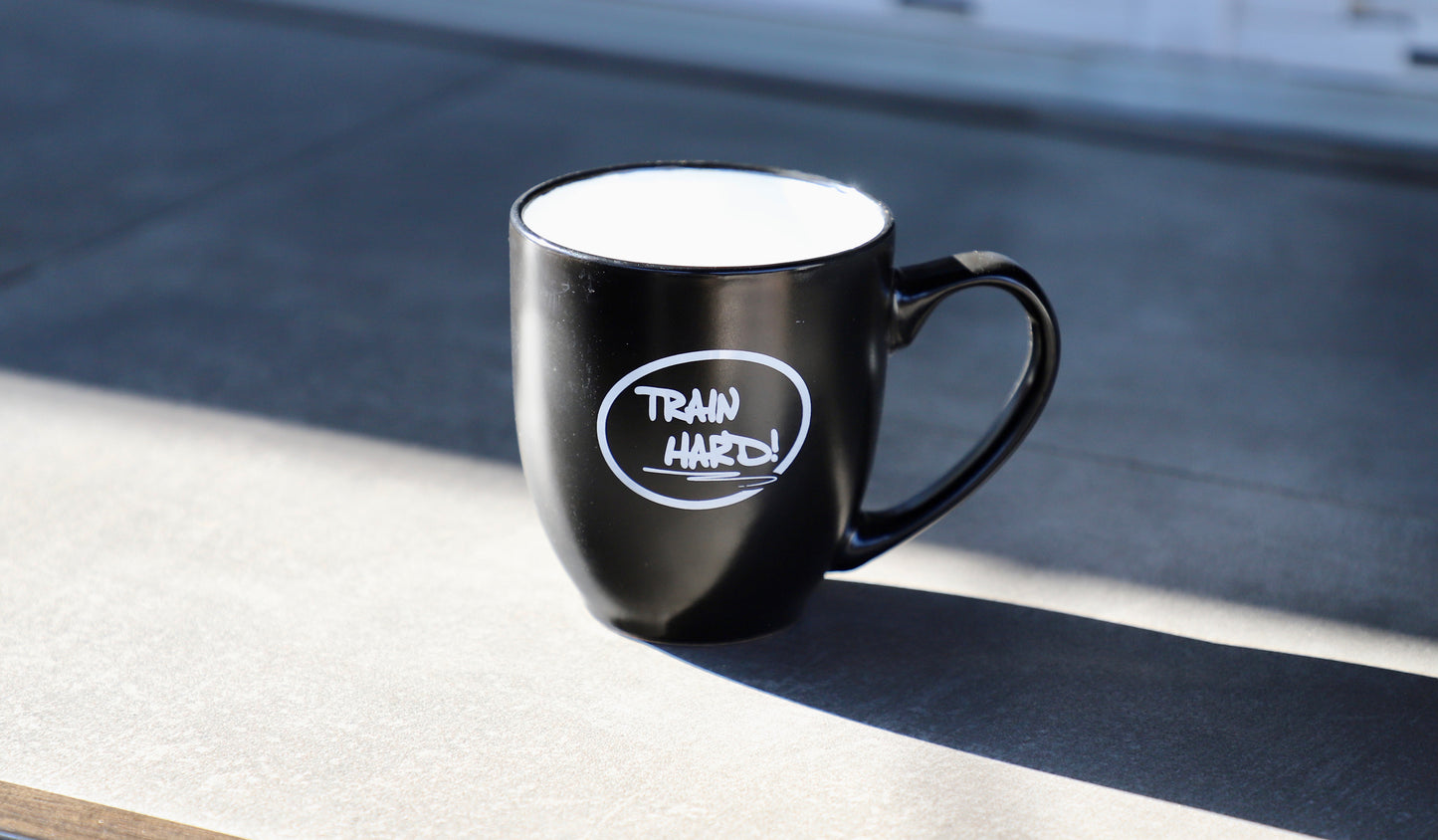 TRAINHARD! Ceramic Coffee Mug 16 oz. Black/White